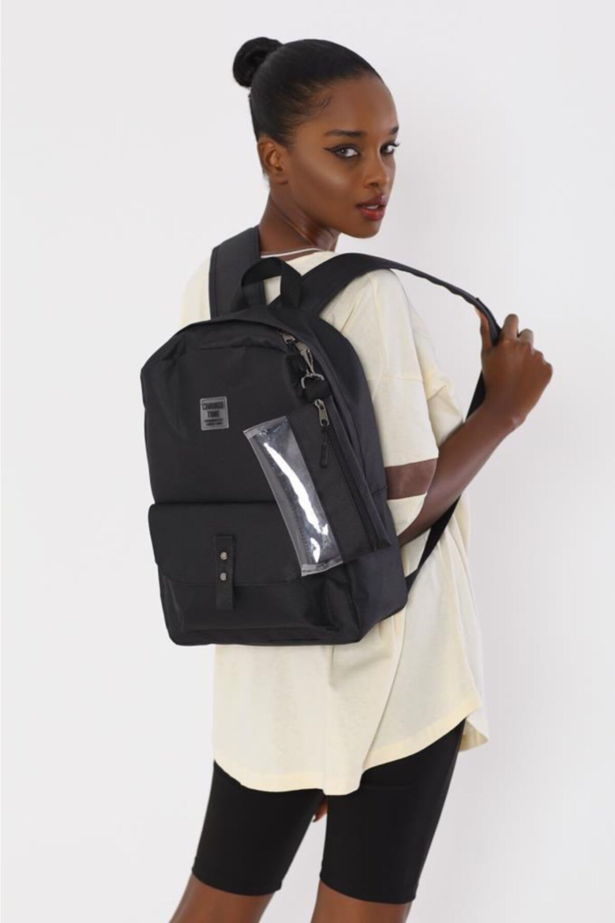 Shule Bags Unisex Önü Cepli Kalemlikli Sırt Çantası Evans Siyah