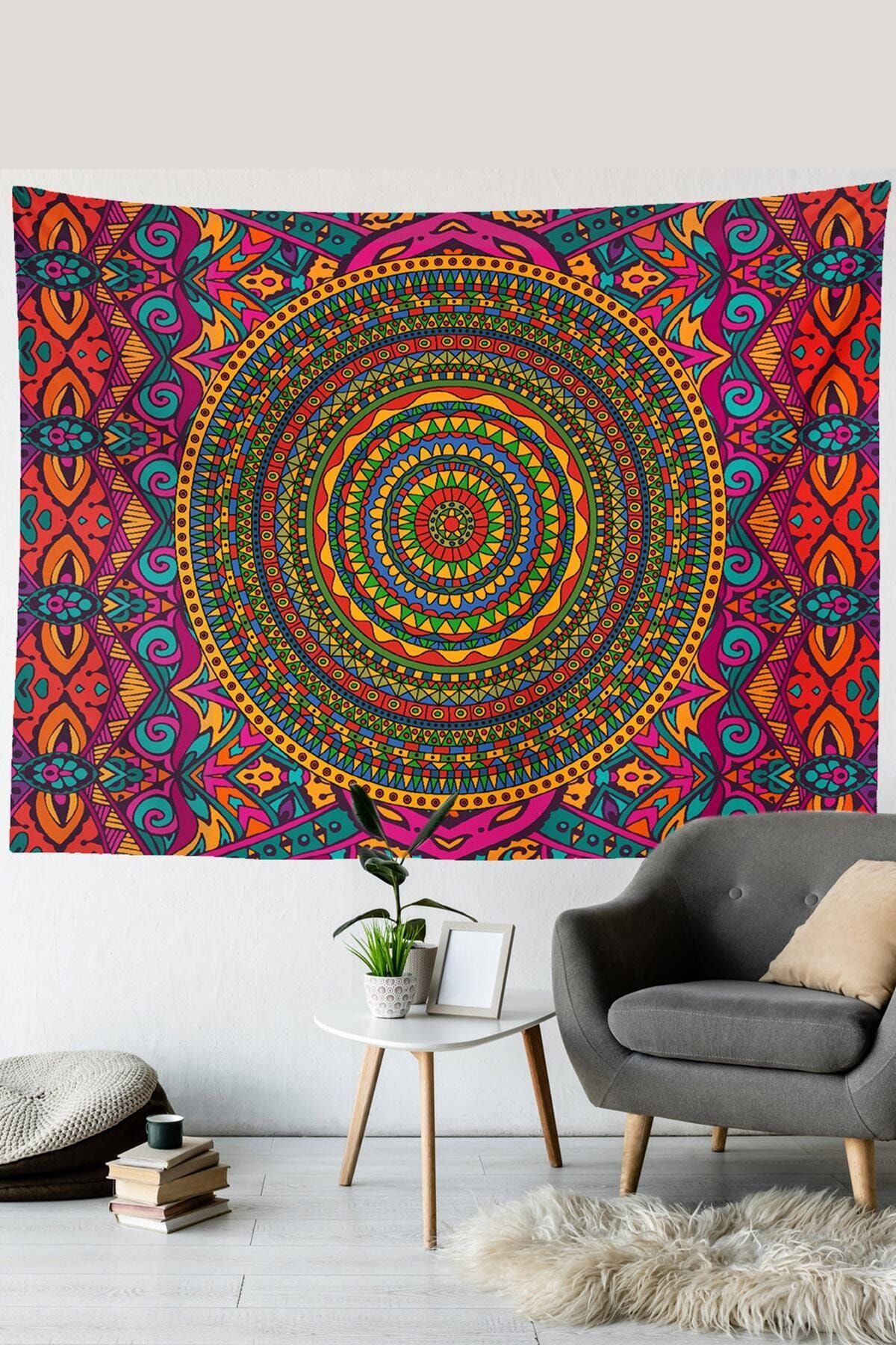 Kozmik Tapestry Aztek Psychedelic Mandala Duvar Örtüsü