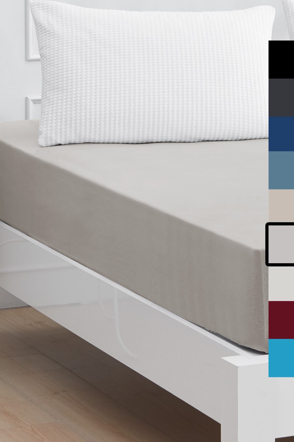 Mislina Home Soft Pamuk Penye Lastikli Çift Kişilik Çarşaf Açık Gri