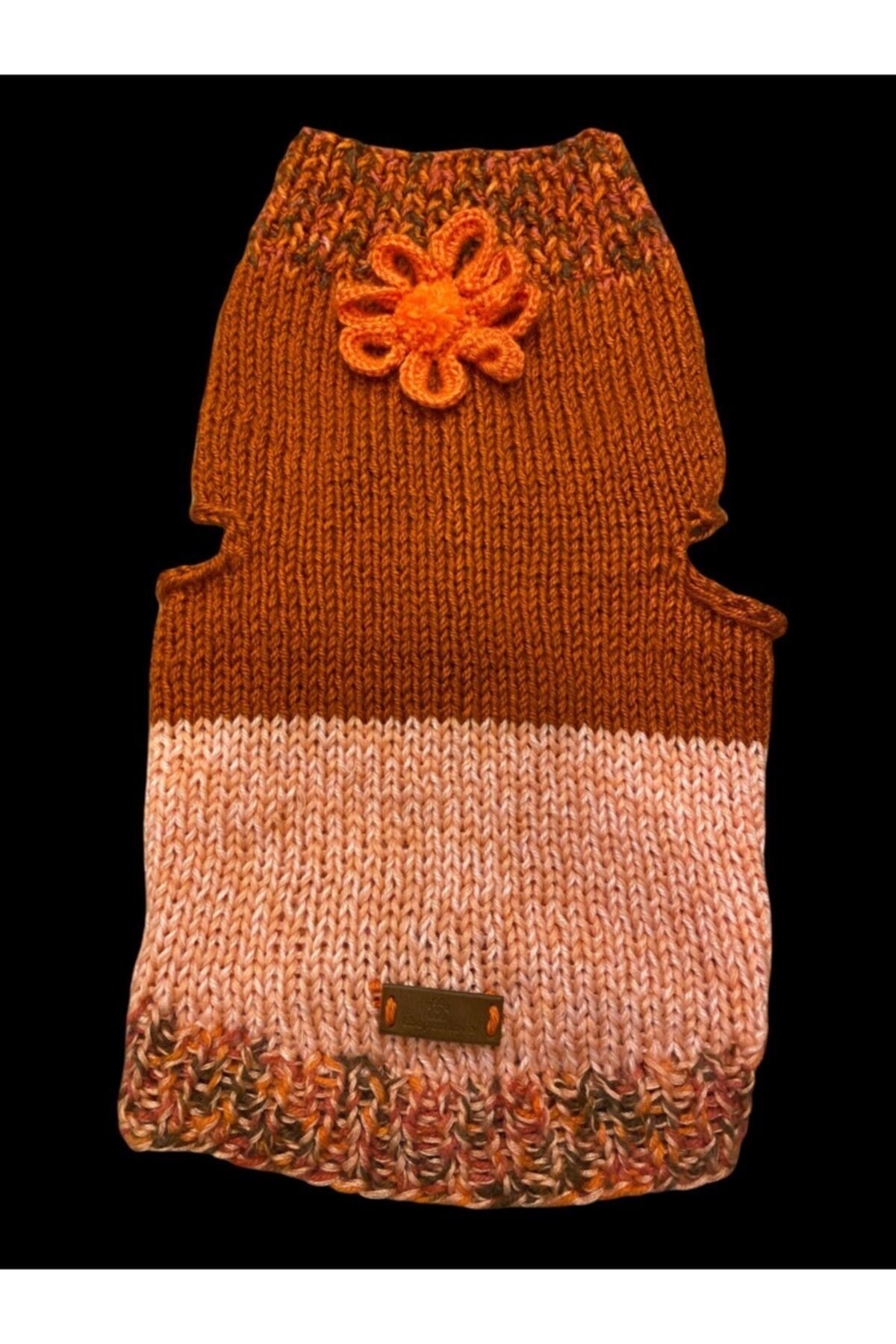 PAW LOVE (flowersweater) El Örgüsü Çiçek Detaylı Çift Renk Köpek/kedi Kazağı