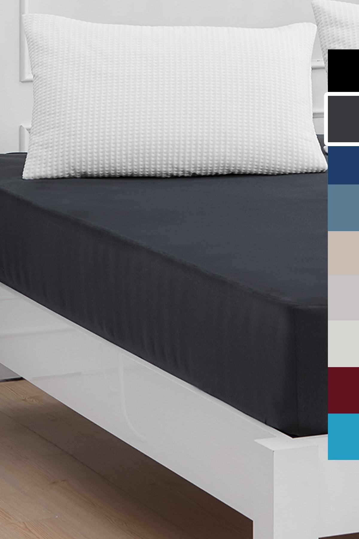 Mislina Home Soft Pamuk Penye Lastikli Çift Kişilik Çarşaf Antrasit Gri