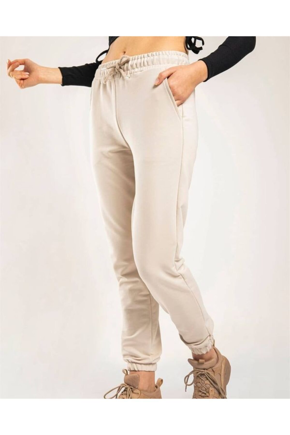 ND STYLİNG Paça Lastikli Eşofman Altı Bej