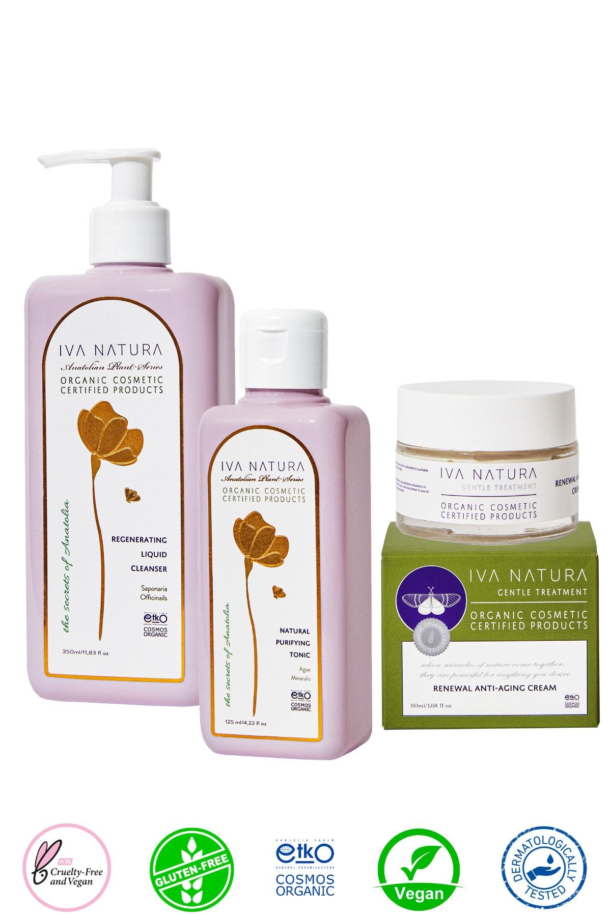 Iva Natura 3'lü Set - Likit Yüz Temizleyici, Anti-aging Krem Ve Yüz Bakım Toniği