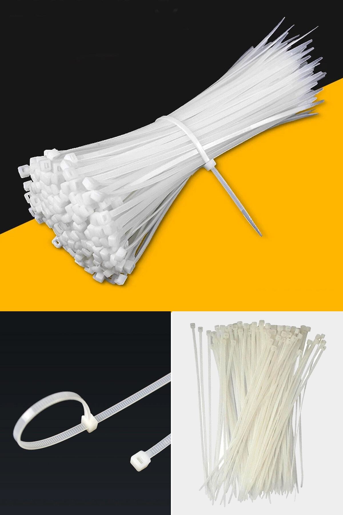 Uniquem 500 Adet Beyaz Plastik Kelepçe Cırt Kablo 3.6 30cm Uzunluk