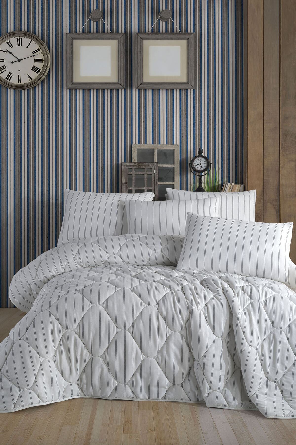 SO HOME Çift Kişilik Uyku Seti Ipliği Boyalı Summer Line White