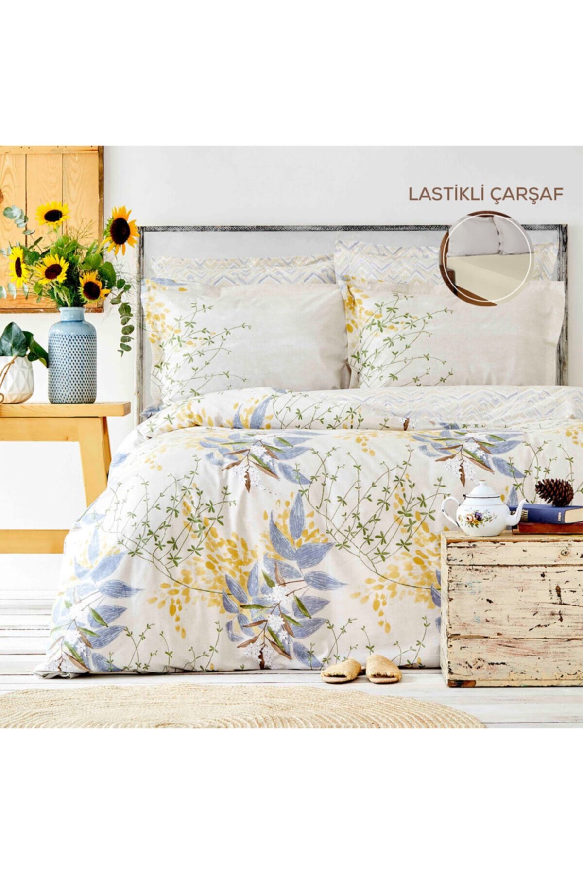 Karaca Home Clarinda Hardal %100 Pamuk Çift Kişilik Lastik Çarşaflı Nevresim Takımı