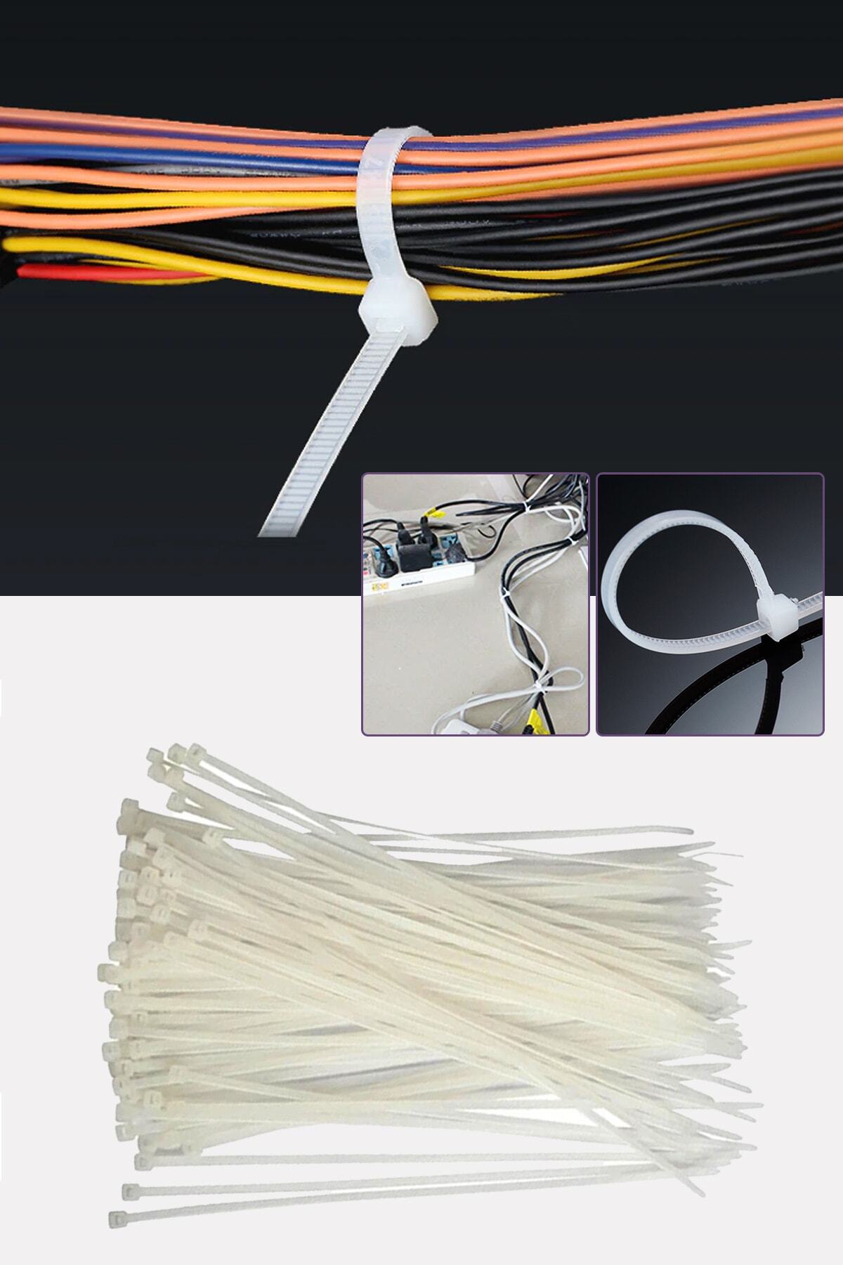 Uniquem 500 Adet Beyaz Plastik Kelepçe Cırt Kablo 3.6 37cm Uzunluk