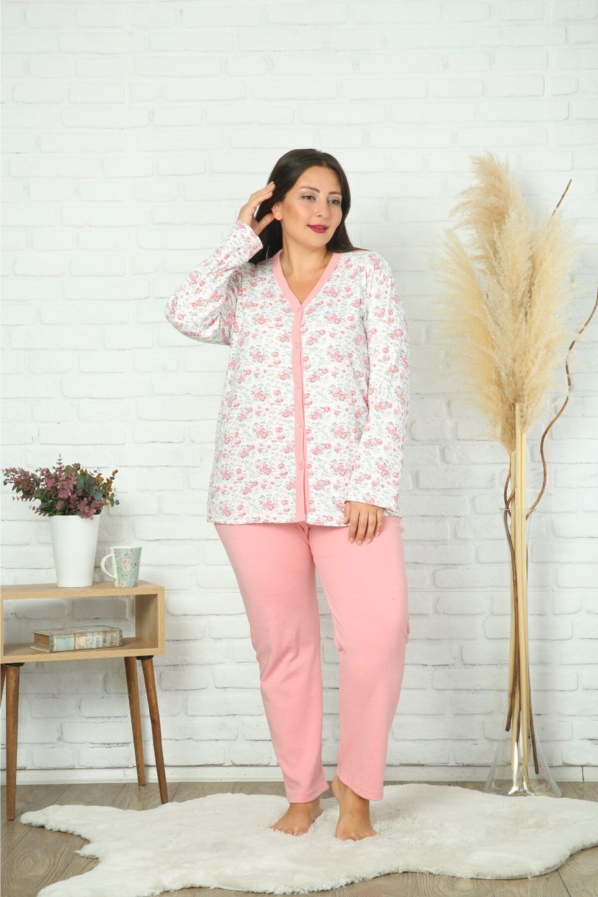 WIND GIYIM Yeni Sezon Kadın | Önden Düğmeli Büyük Beden Anne Pijama Takımı