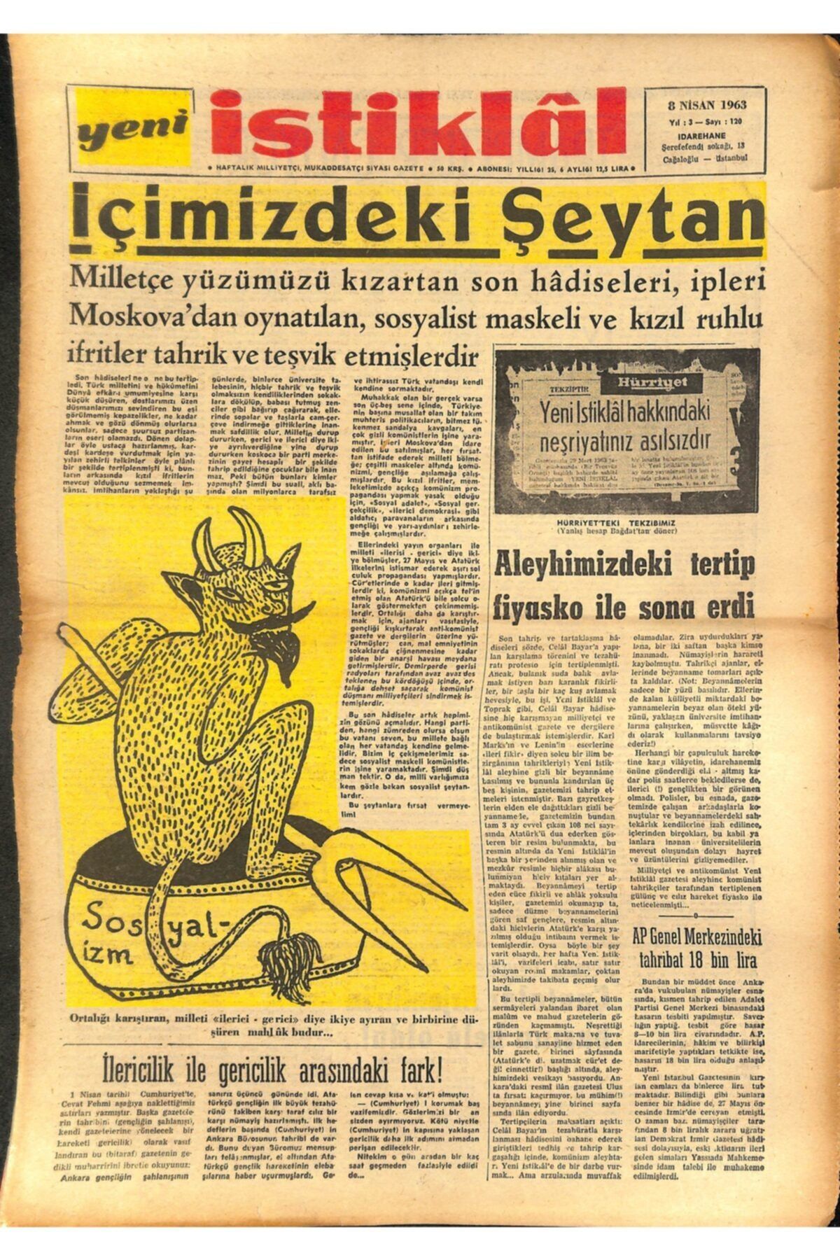 Gökçe Koleksiyon Yeni Istiklal Gazetesi 8 Nisan 1963 - Ingiltere'de Islamiyet Hakkında Faydalı Bir Eser Neşredildi
