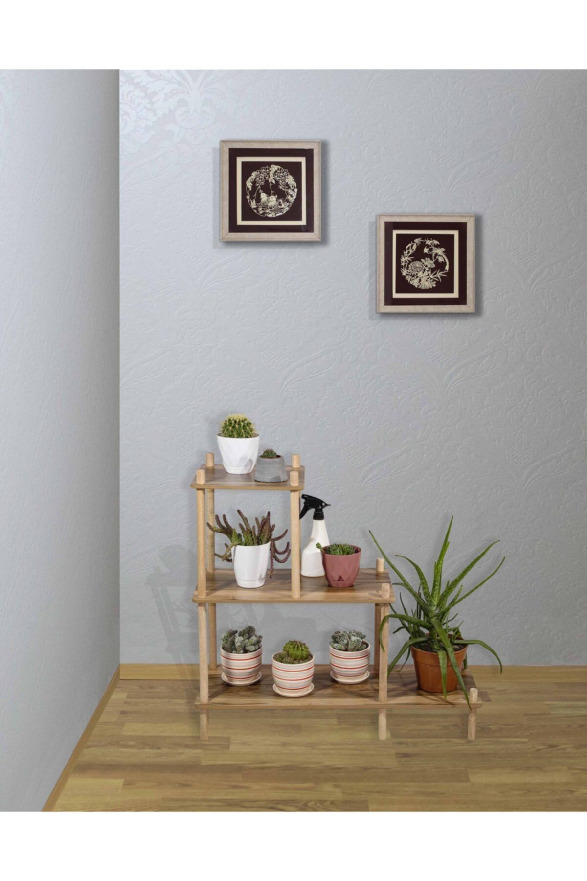 AsudeHome Ev Gereçleri 3 Katlı Ahşap Saksılık Çiçek Standı Çiçeklik Çiçek Rafı