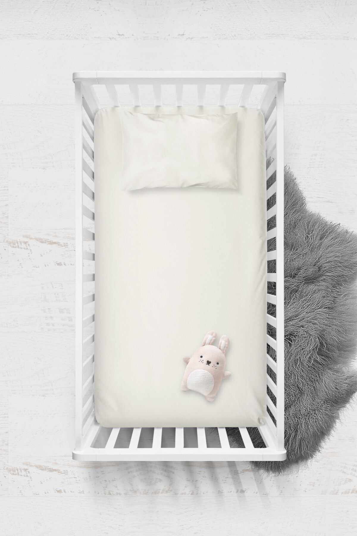 Wheeppo %100 Pamuk Ranforce Lastikli Çarşaf Seti - Krem - 70x140+35x45