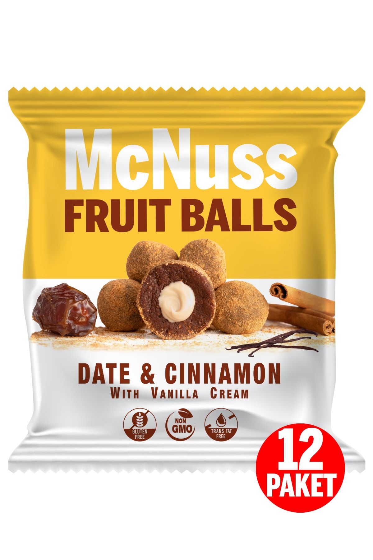 Mcnuss Tarçın Kaplı Vanilla Kreması Dolgulu Meyve Topu 40 Gr X 12 Paket