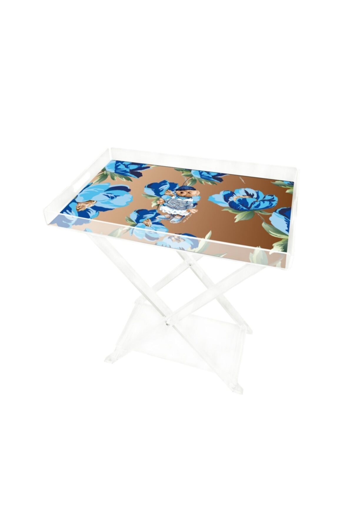 VİTELLİ Mavi Manolya Teddy Bear 60x40 Pleksi Sehpa