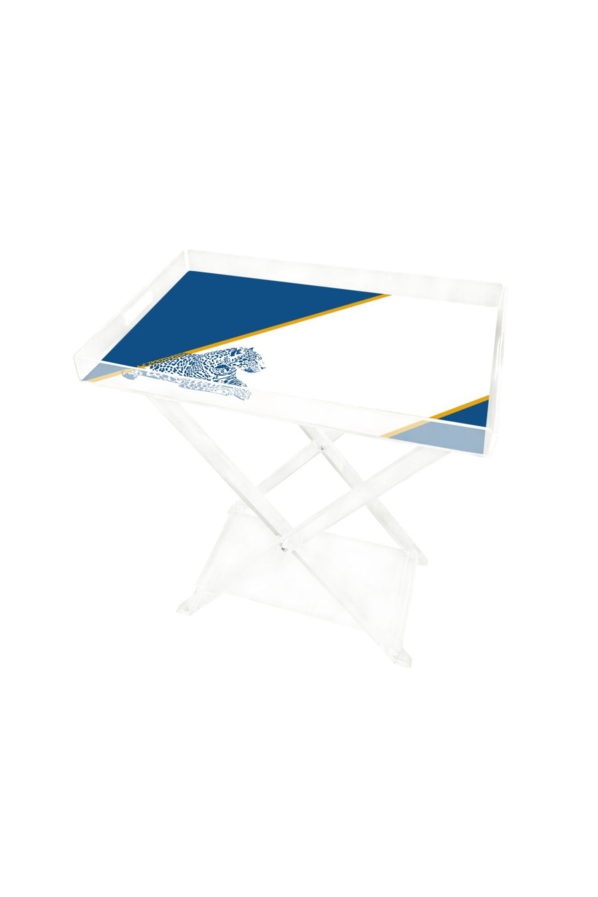 VİTELLİ Classic Blue Çizgili 60 X 40 Pleksi Sehpa