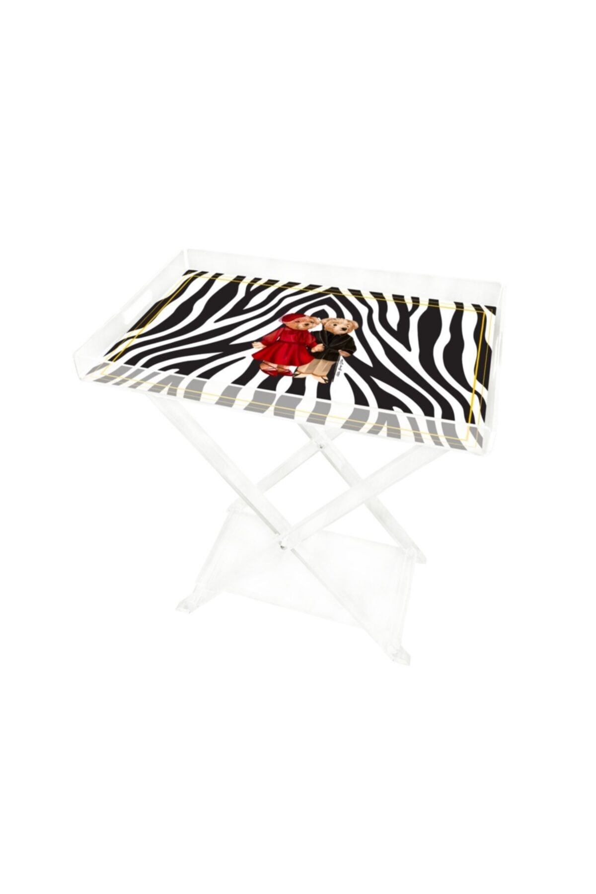 VİTELLİ Zebra Teddy Bear 60x40 Pleksi Sehpa