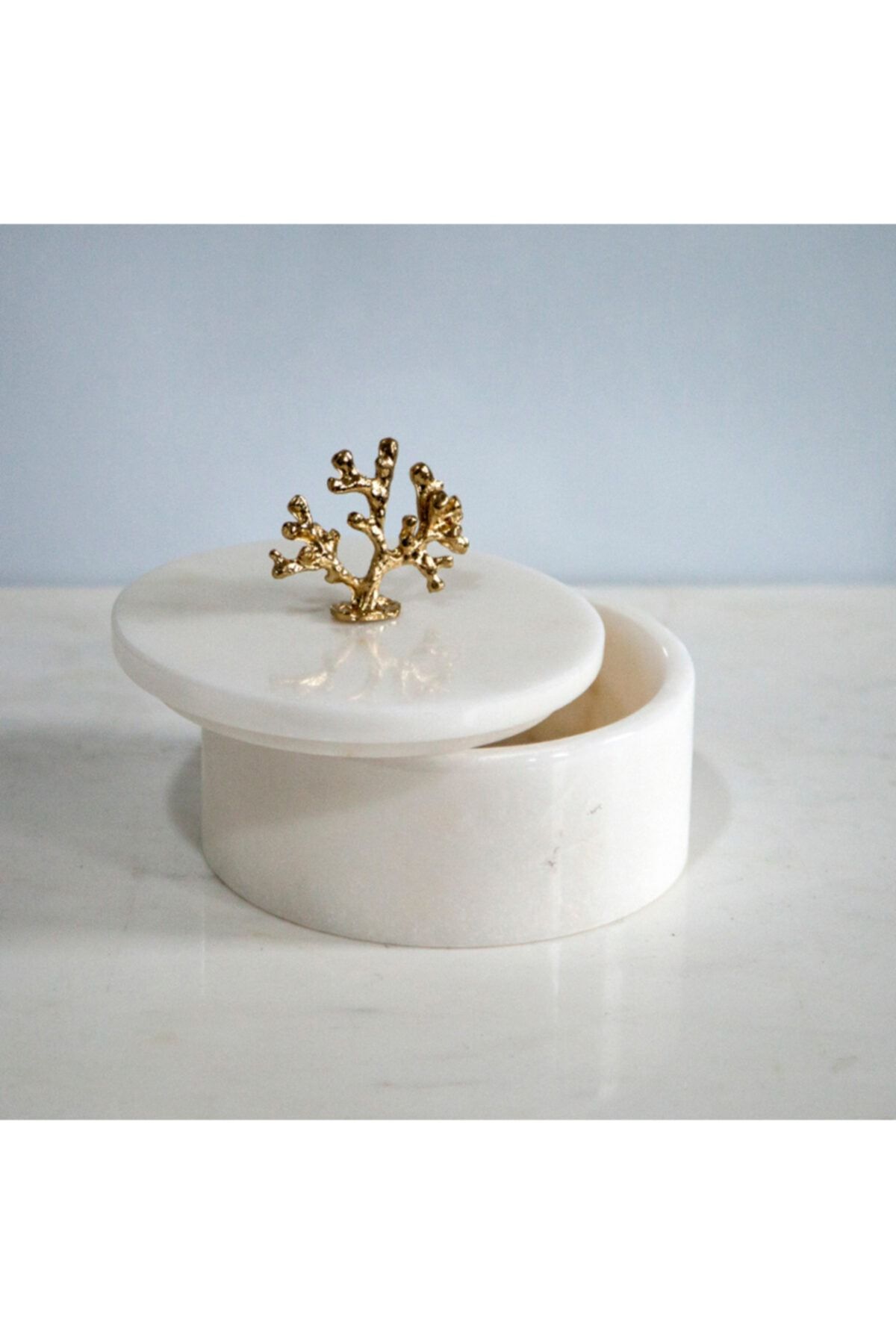 egehome03 Kapaklı Kutu Afyon Beyaz Mermer Ø12cm H:5cm