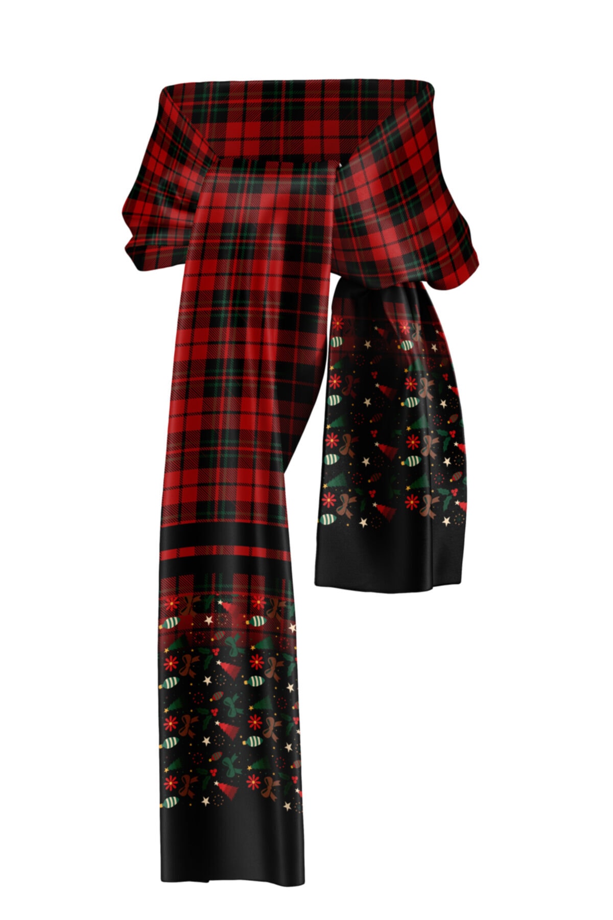 bobaringa Yılbaşı Ekose Desenli Dijital Baskı Polar Atkı