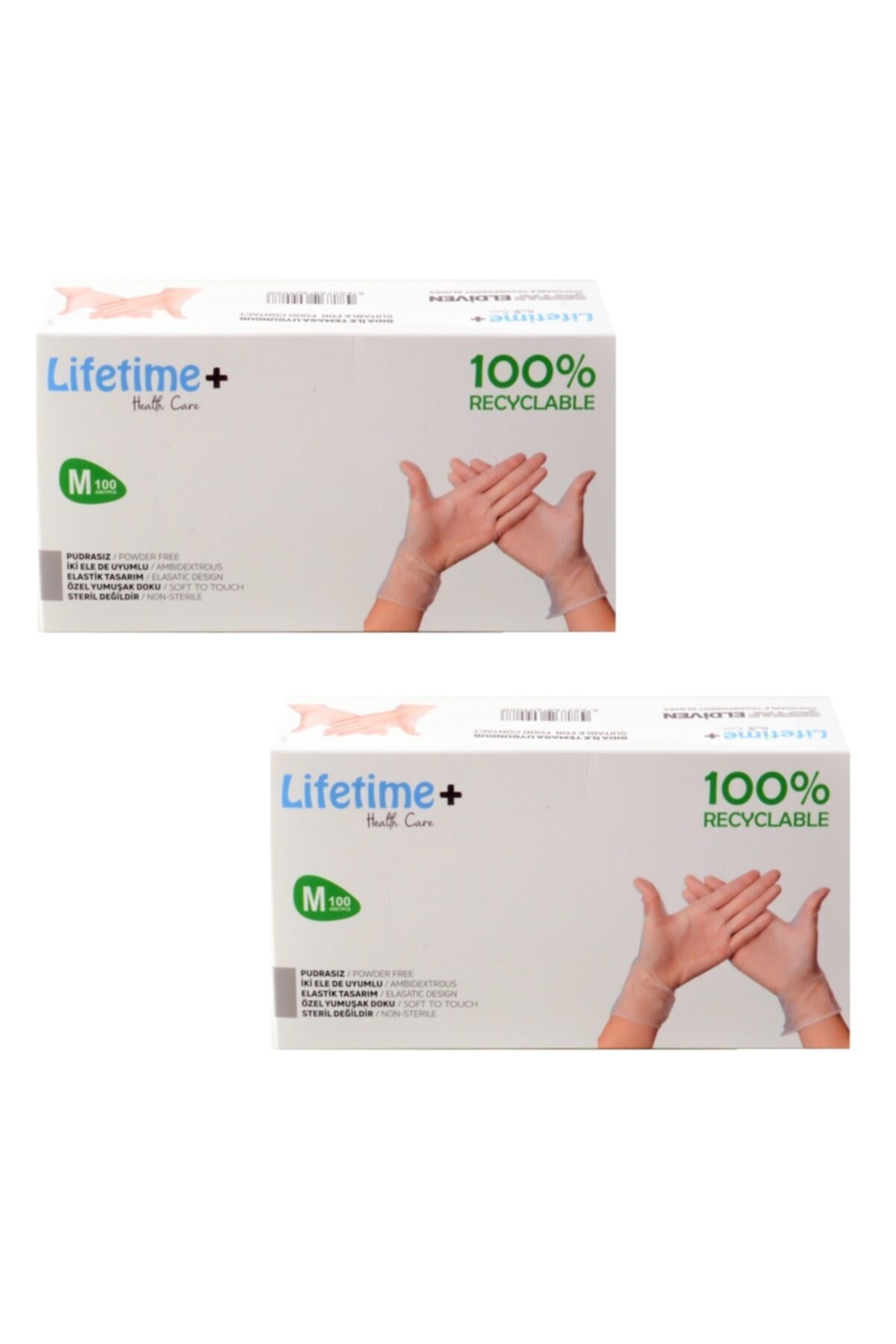 lifetime+ health care Pudrasız Tek Kullanımlık Elastik Eldiven Şeffaf - M /2 Paket-200 Adet