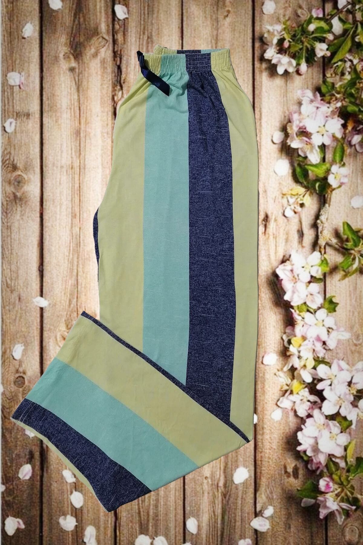 Usds Butik Üç Renk Çizgili Bayan Penye Pijama Altı