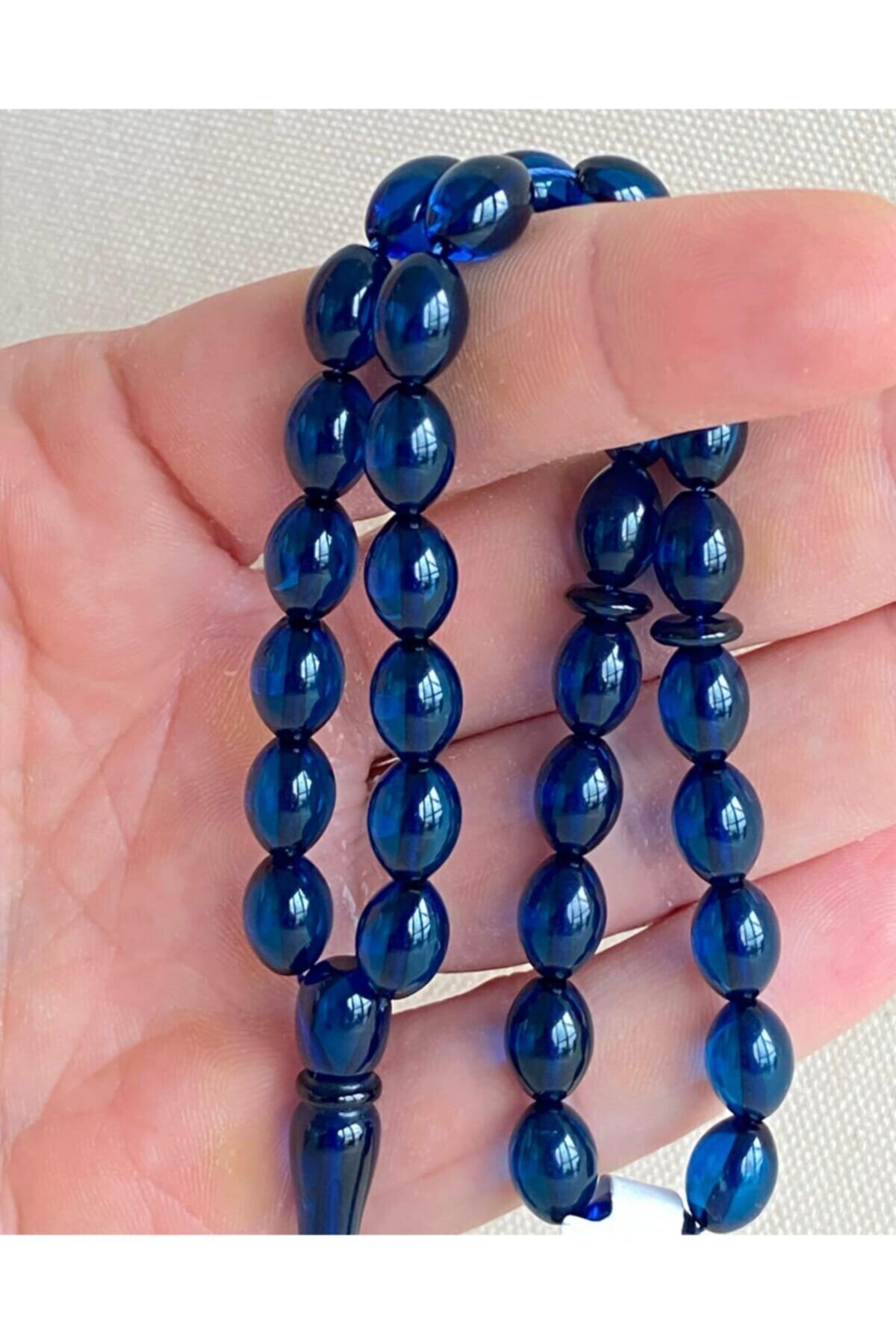 Amberistan 9x7mm Arpa Özel Dominik Mavi Damla Kehribar Tesbih