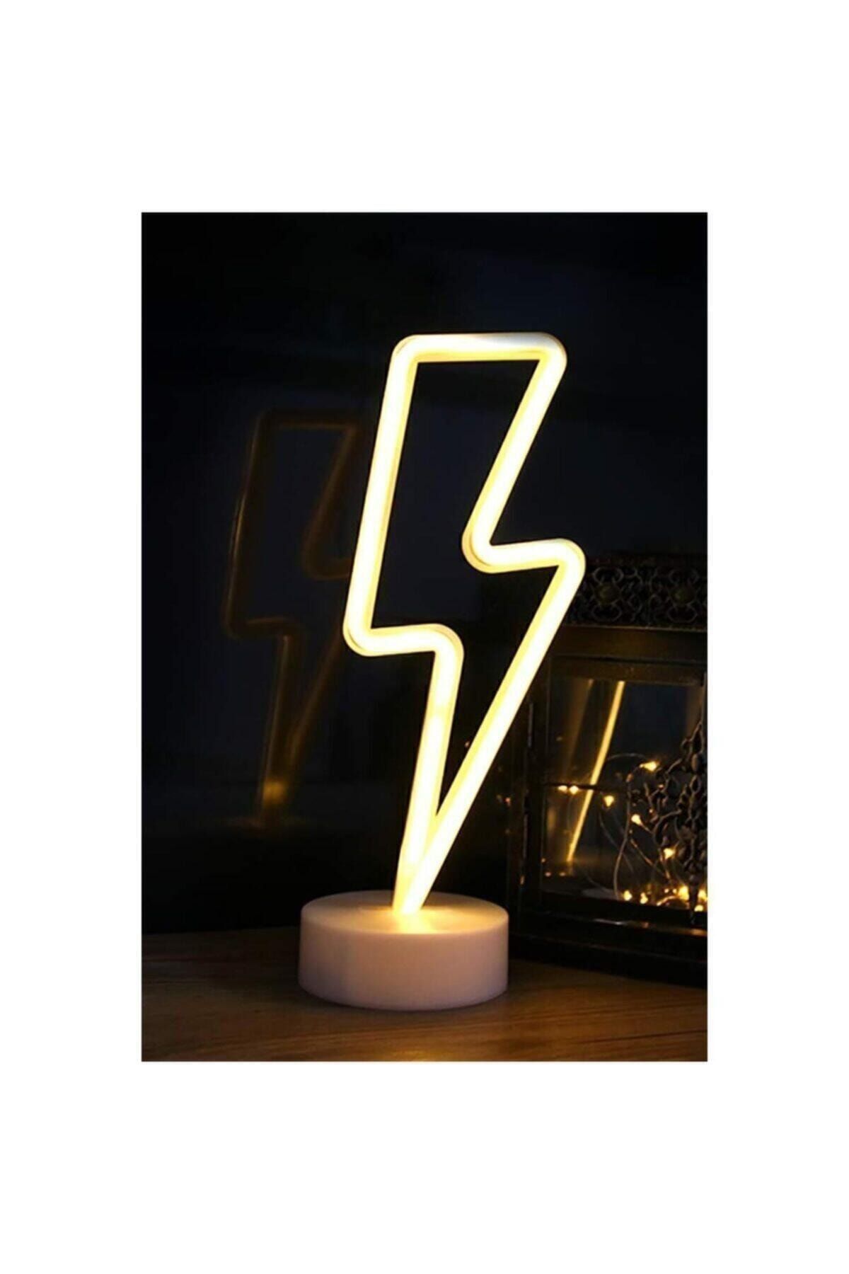 TechnoSmart Sarı Şimşek Model Neon Led Işıklı Masa Lambası Dekoratif Aydınlatma Gece Lambası