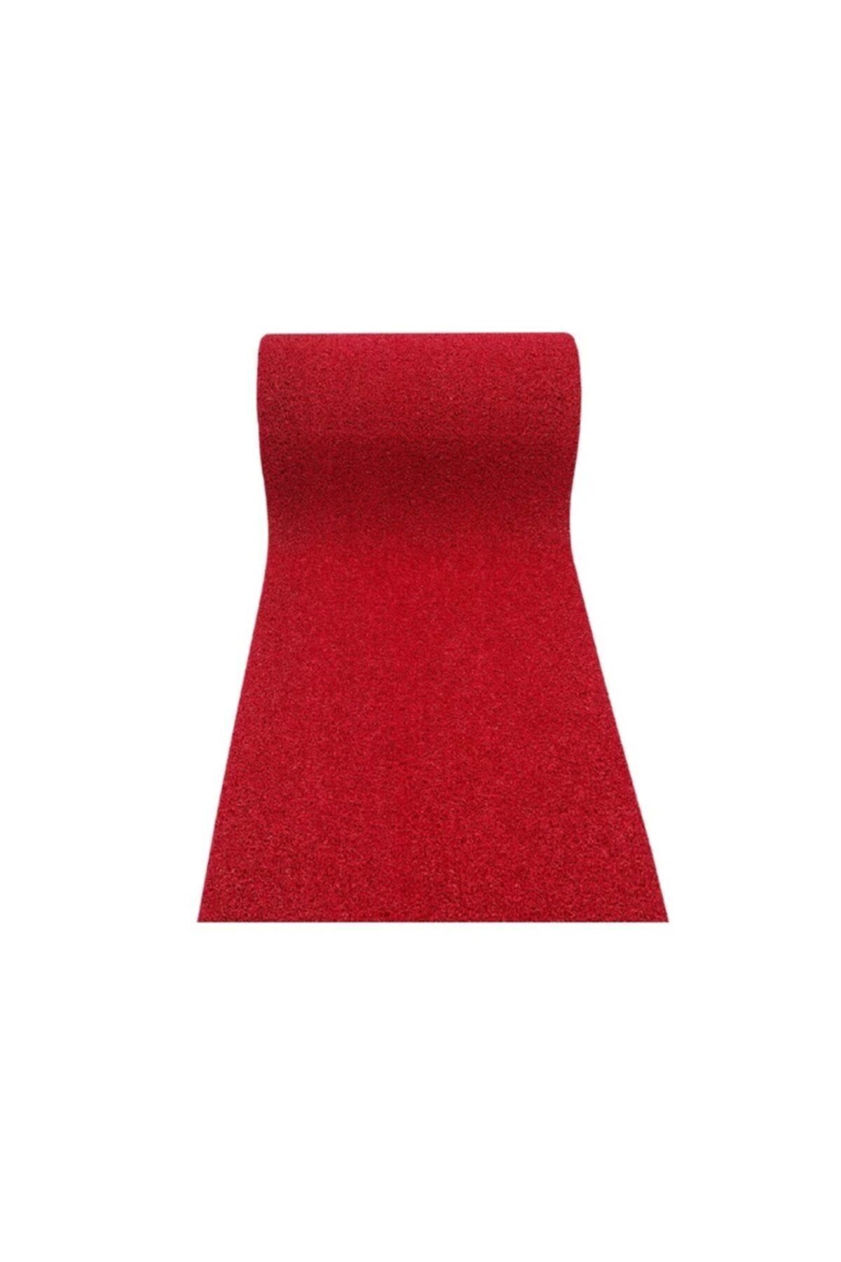 COLOURMAT Abk 100x250cm Kırmızı Kıvırcık Kaydırmaz Paspas 14 Mm Kaymaz Yolluk Kaydırmaz Halı