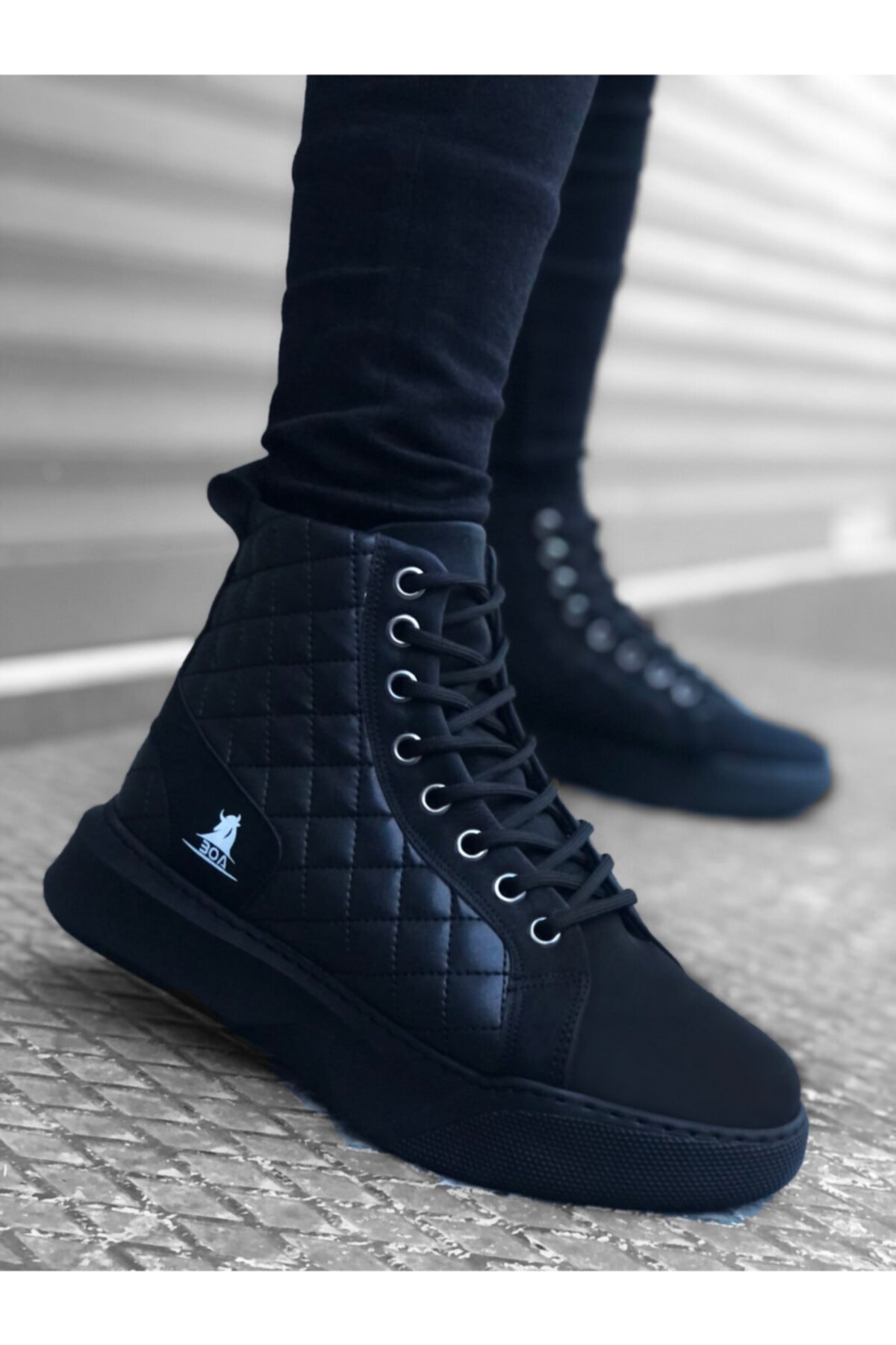 Erbilden Er0159 Bağcıklı Siyah Kapitone Erkek Yüksek Taban Spor Bot