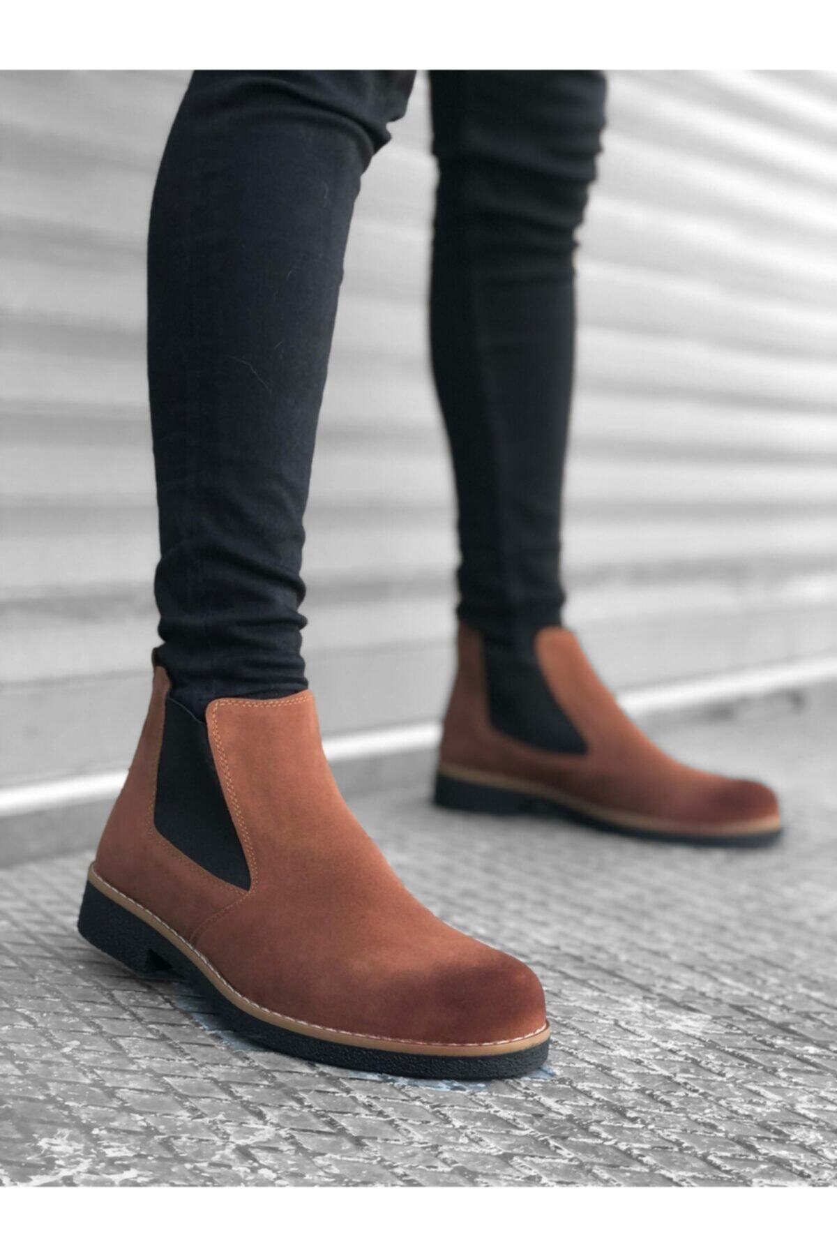 Erbilden Er0058 Chelsea Bağcıksız Lastikli Süet Taba Eskitme Erkek Yarım Bilek Bot