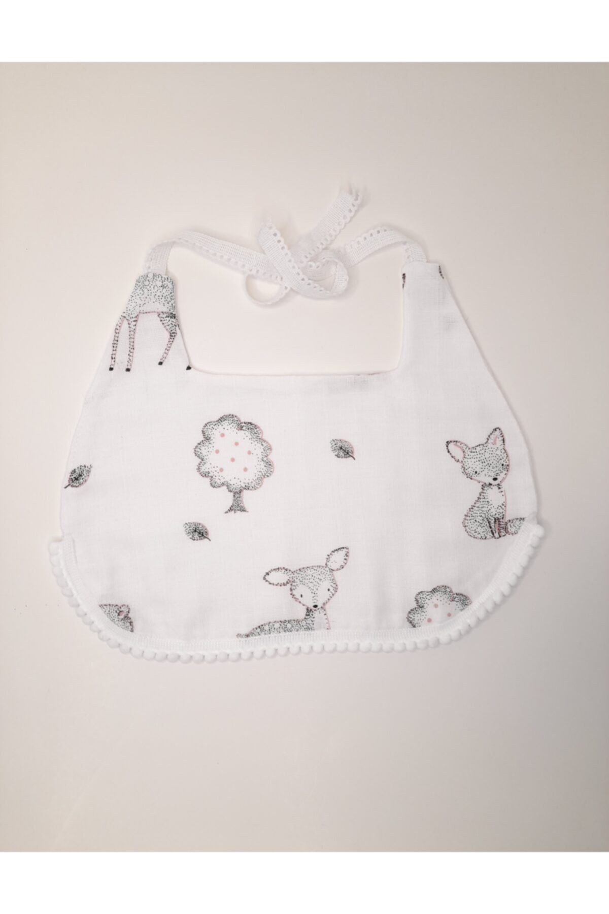 LUNA BABY Çift Katlı Bambi %100 Organik Müslin Ve Pazen Bebek Ve Çocuk Yakalık Mama Önlügü Ponponlu