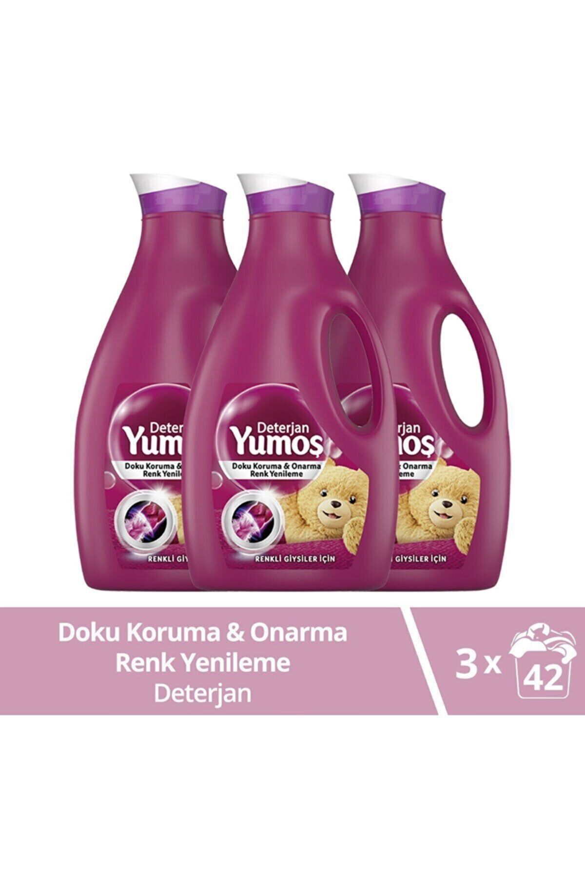 Yumoş Sıvı Bakım Çamaşır Deterjanı Renkli Giysiler İçin Renk Korumada Daha İyisi Yok 2520 ML x3