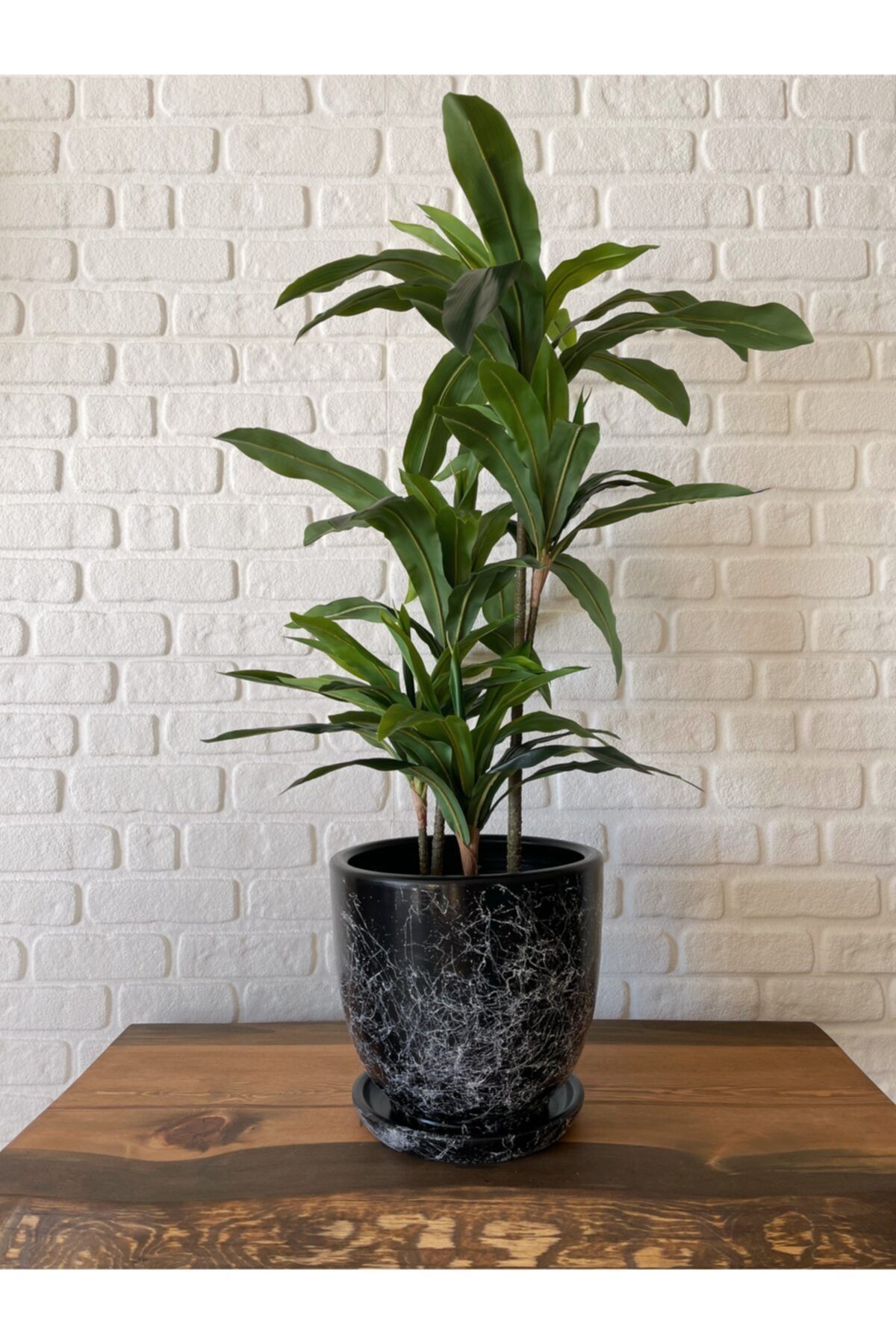odka Saksı Siyah Mermer Desenli 30cm Mia Seri