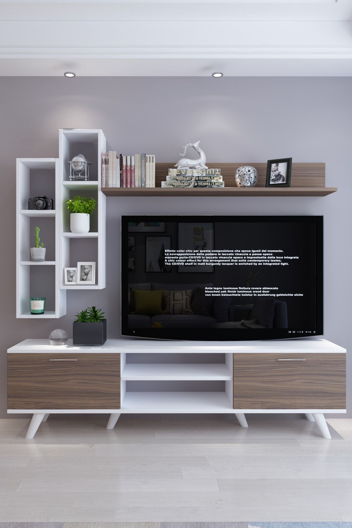 Moonlife Istanbul Dolaplı Tv Ünitesi 2 Beyaz Ceviz
