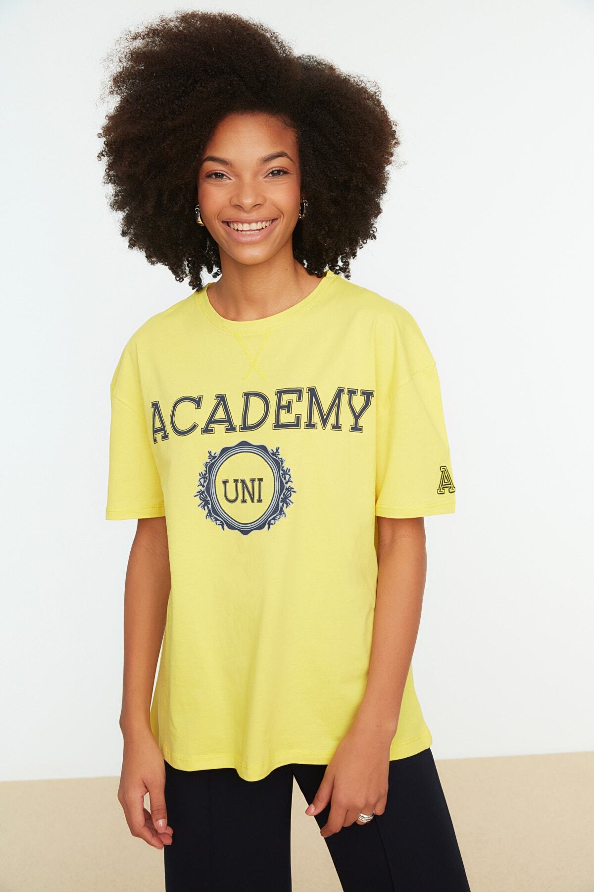T-Shirt - Yellow - Oversize - Trendyol