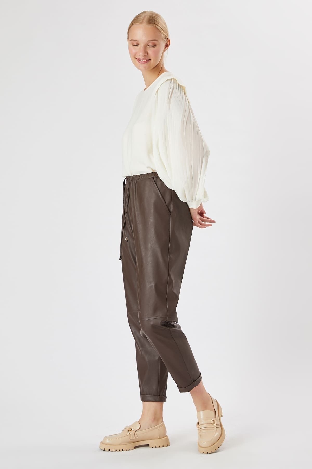 FEVER Suni Deri Beli Lastikli Pantolon