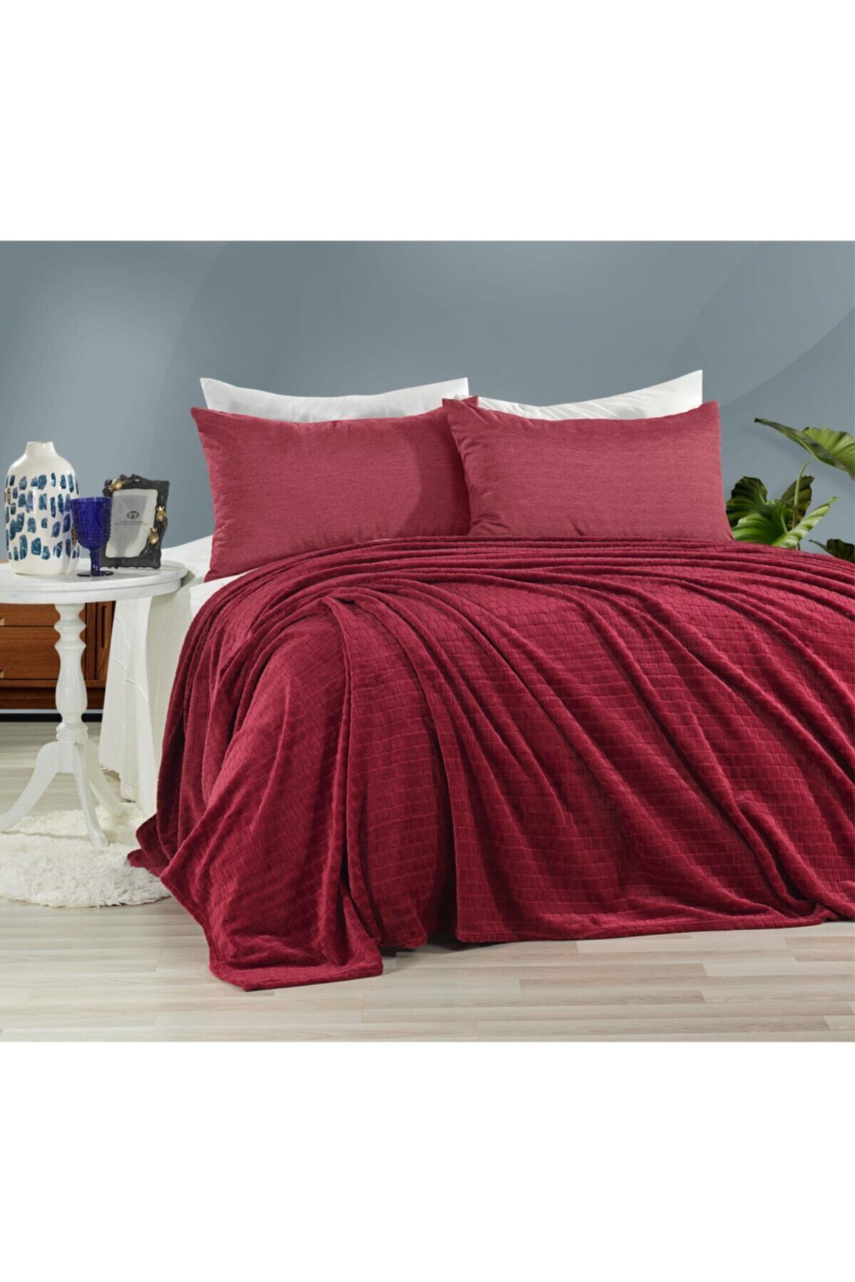 Merinos Pearl Kadife Battaniye Bordo