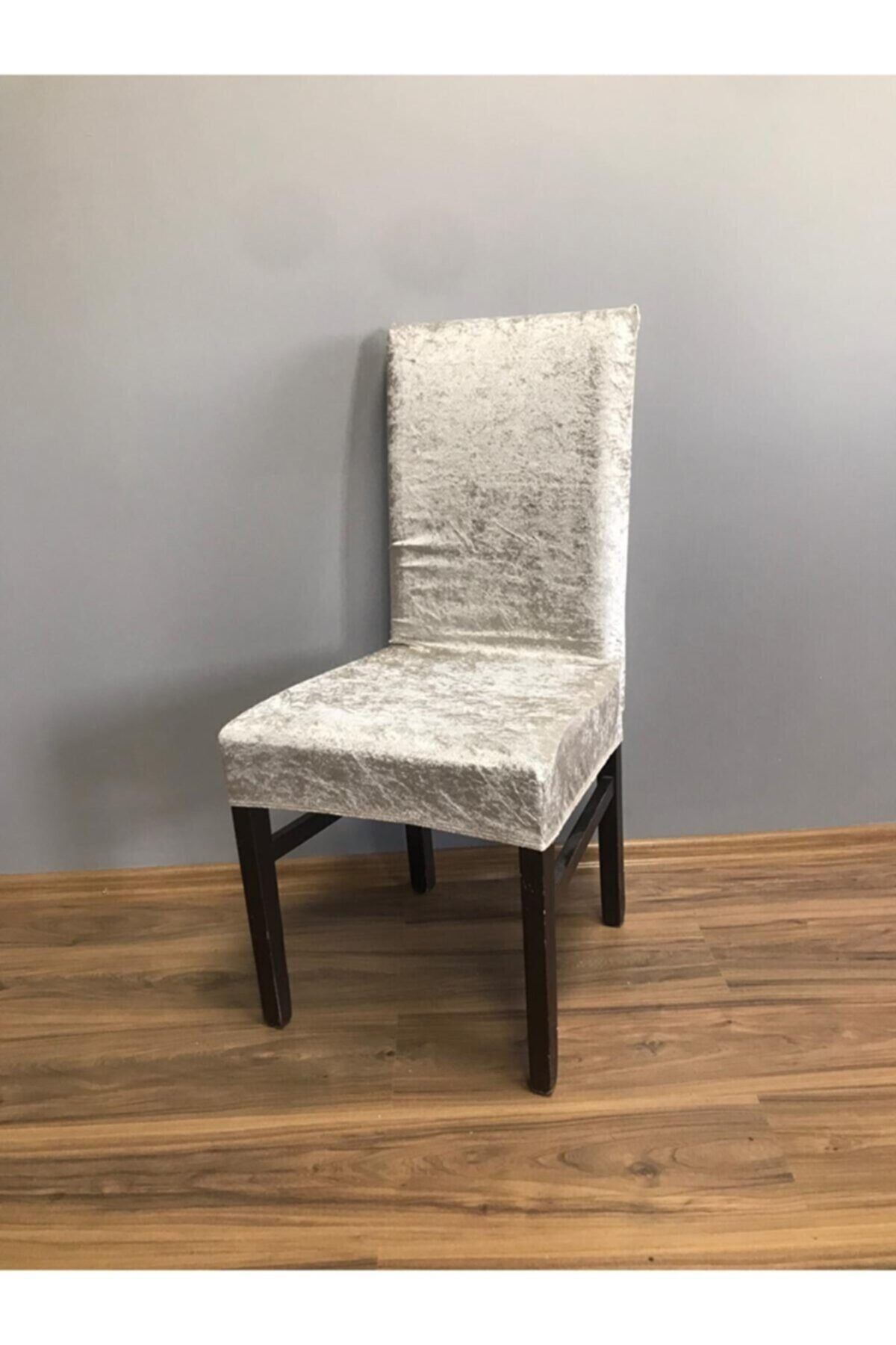 sabirehome Taş Renk En Boy Lıkrlı Kadife Kolayca Takılan Standart Sandalye Kılıfı 6 Adet Takım Örtü