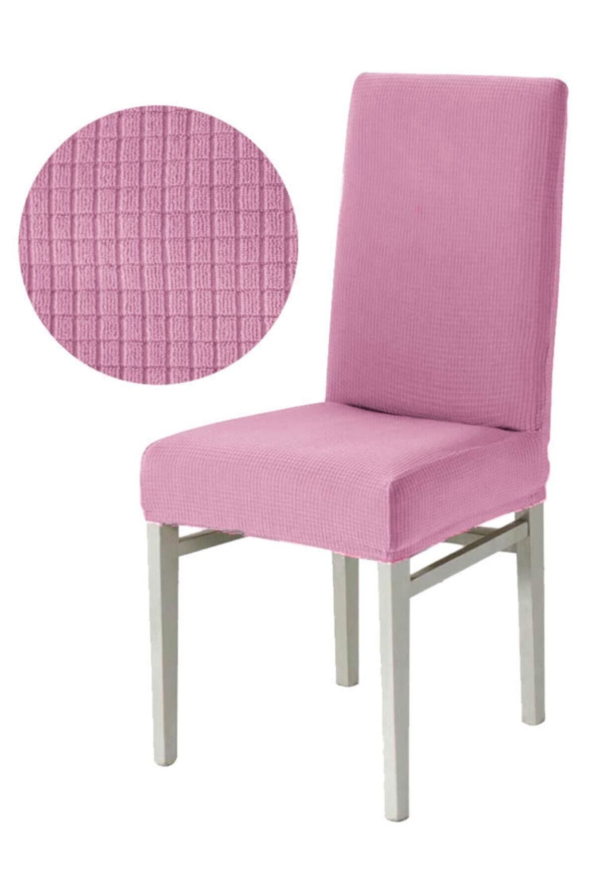 BOGDA Pembe Bambu Sandalye Kılıfı Yıkanabilir Likralı Esnek Lastikli Sandalye Örtü