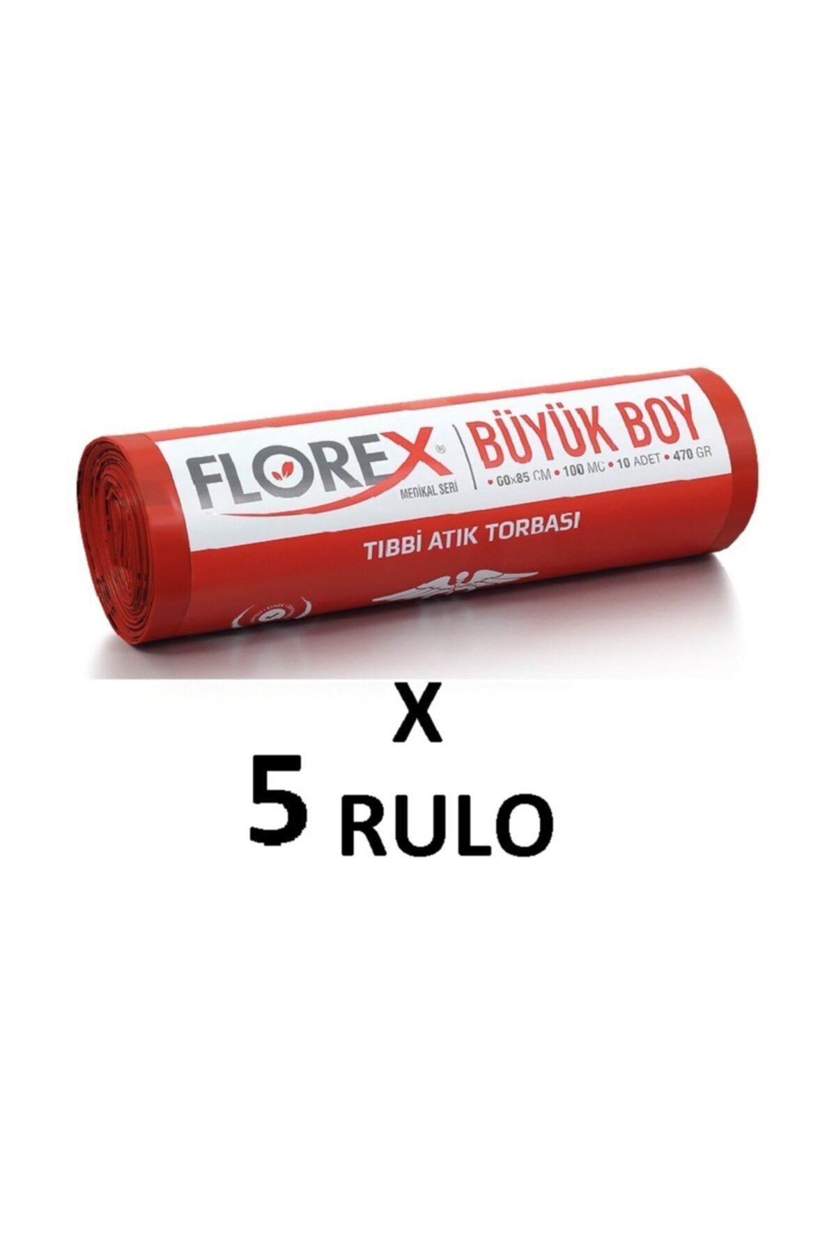 coverest Florex Tıbbi Atık Baskılı Büyük Boy ( 60x85 Cm ) Çöp Poşeti 5 Rulo 10*5=50 Adet