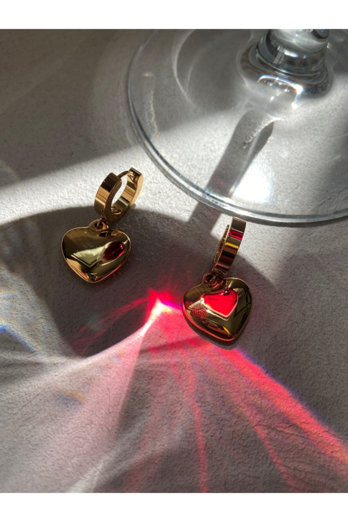 TAROVİNE JEWELRY Düz Halka Kalp Gold Altın Kaplama Küpe