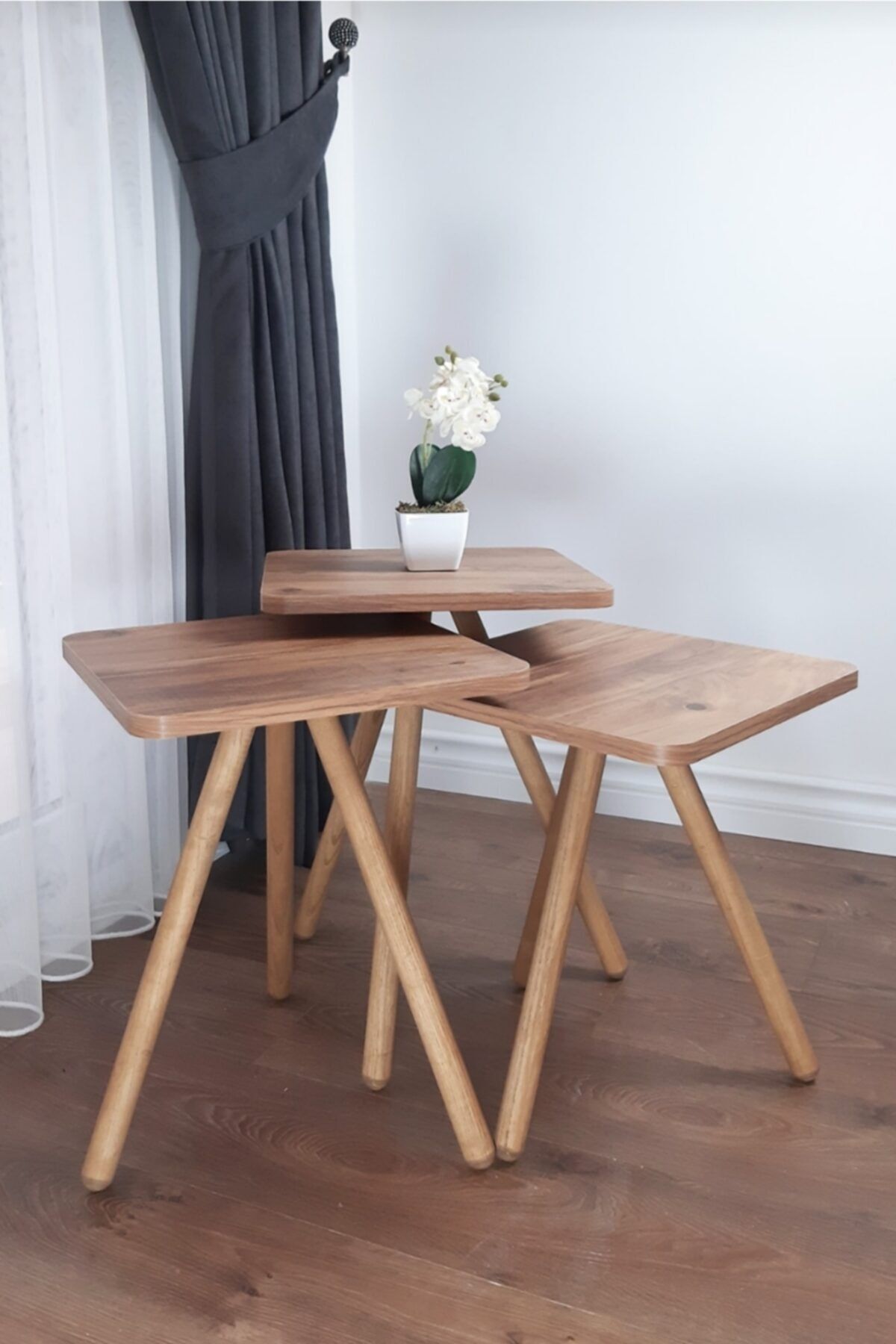 LİNDE HOME 3lü Zigon Sehpa Ahşap Ayaklı Zigon Sehpa