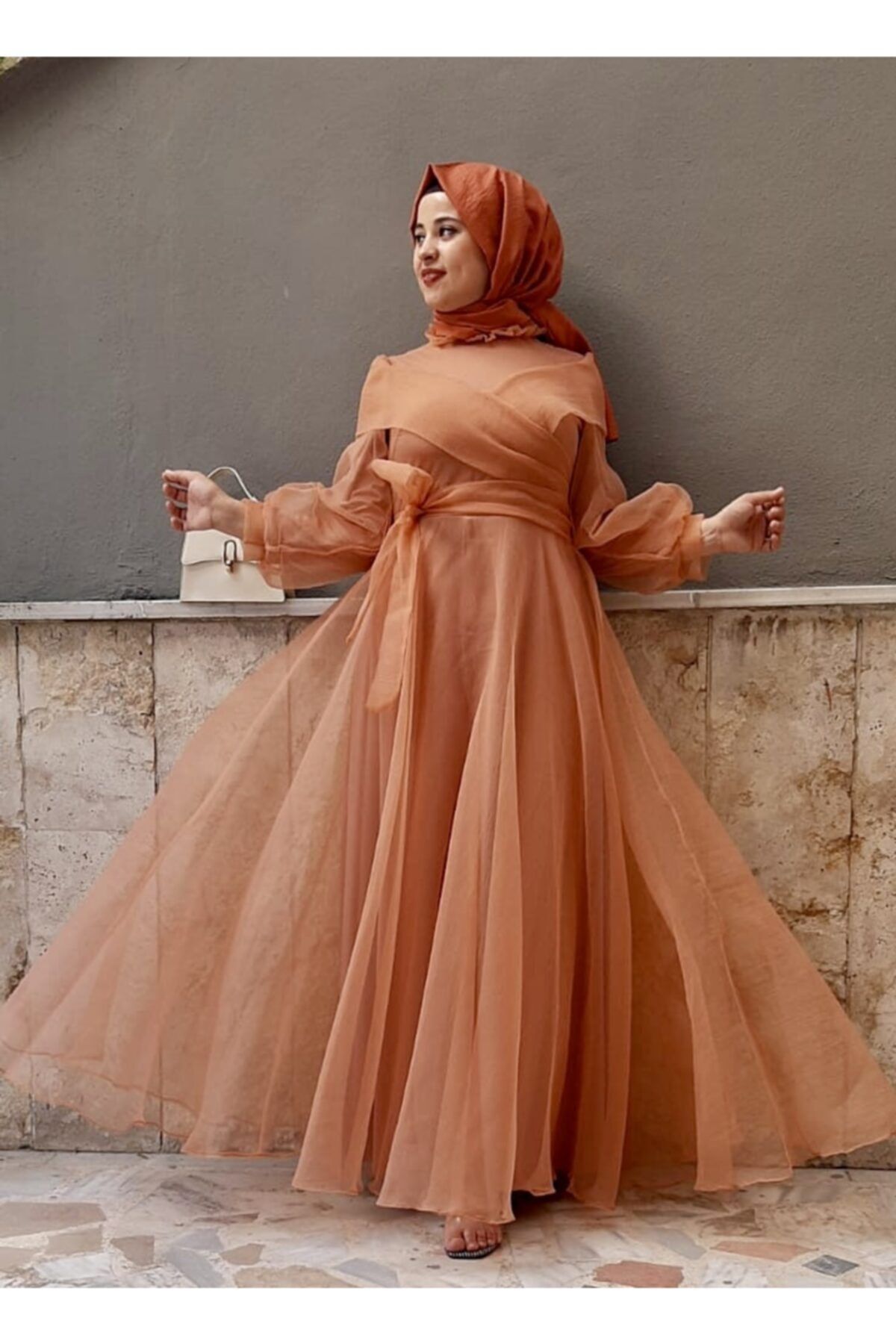 Hüma Sultan Tül Detaylı Abiye Elbise