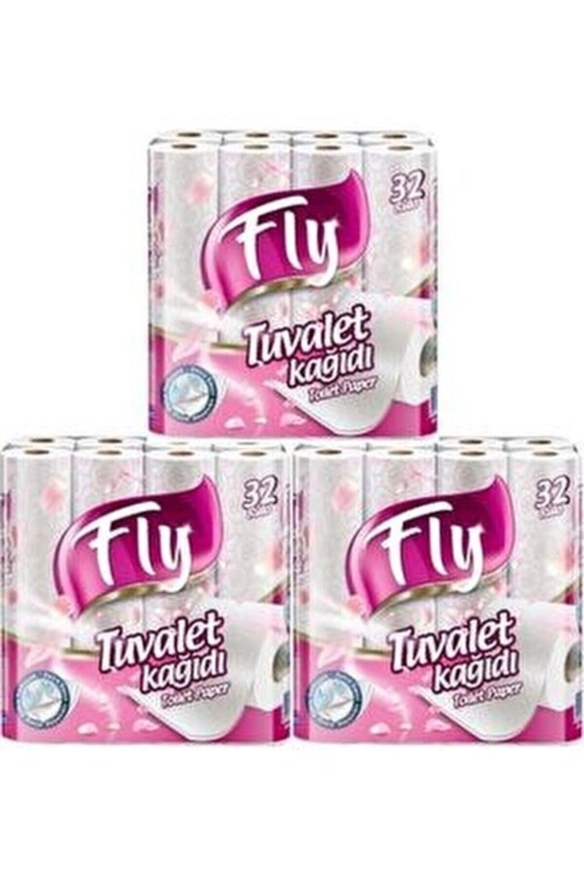 Fly Pembe Desenli Çift Katlı Tuvalet Kağıdı 32 li X 3 Adet = 96 Rulo