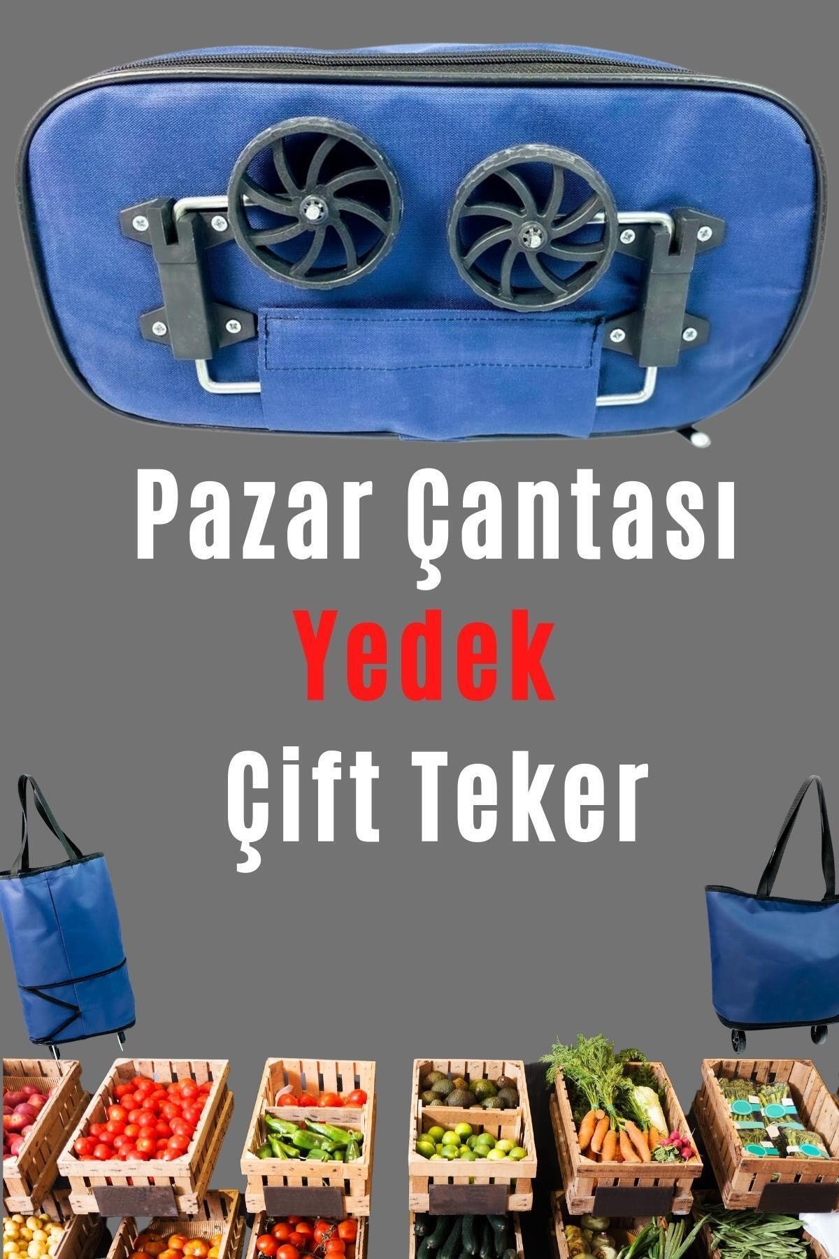 Ankaflex Yedek Teker Pazar Arabası Pazar Çantası Çok Amaçlı Çanta Katlanır Tekerlekli Market Çarşı Arabası