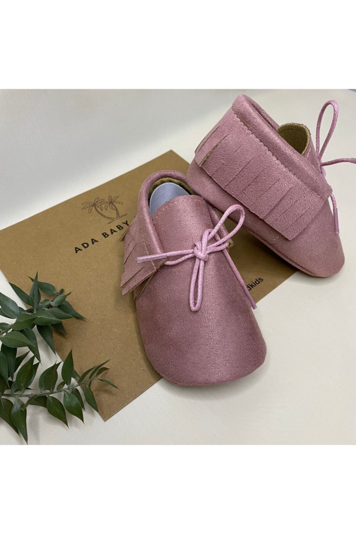 Ada Baby & Kids Unisex Bebek Gül Kurusu El Yapımı Bağcıklı Süet Makosen Ayakkabı