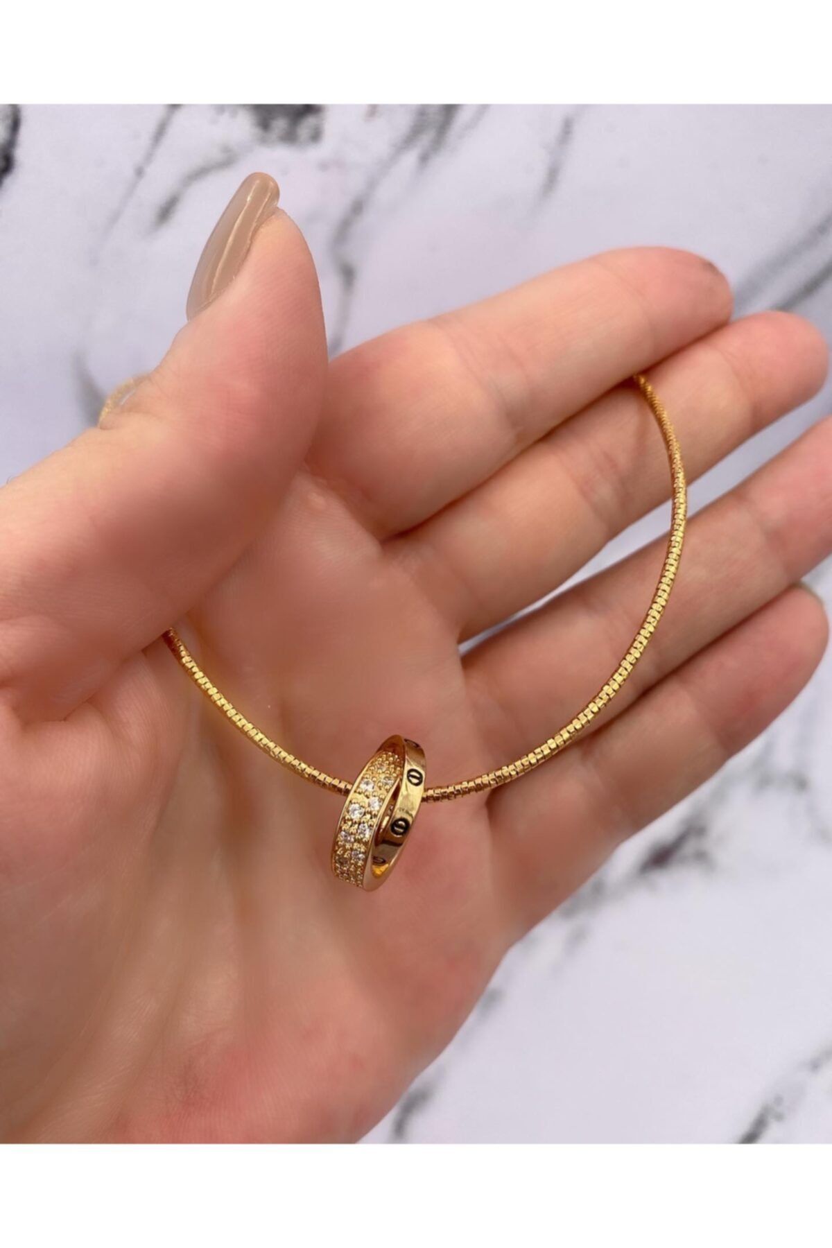 GOYA ACCESORIES Ucu Halkalı Gold Choker Model Kolye