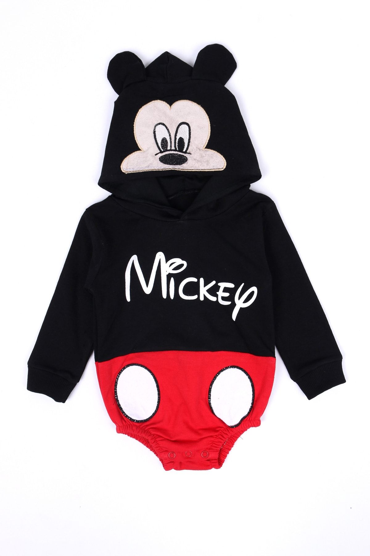 Cansın Mini Unisex Bebek Siyah Fare Baskı 0-12 Ay Şapkalı Body 5260b