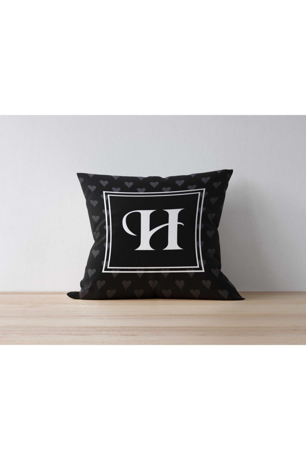 Asyabayrak Harfli Yastık Kılıfı - H Harfi – 43x43cm Çift Taraf Baskılı