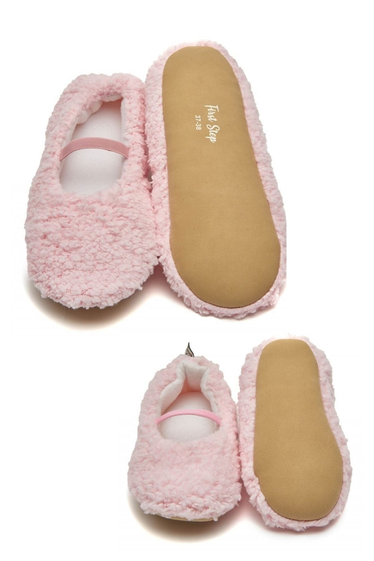First Step Suni Yünlü Peluş Pembe Anne Terlik Ve Bebek Panduf