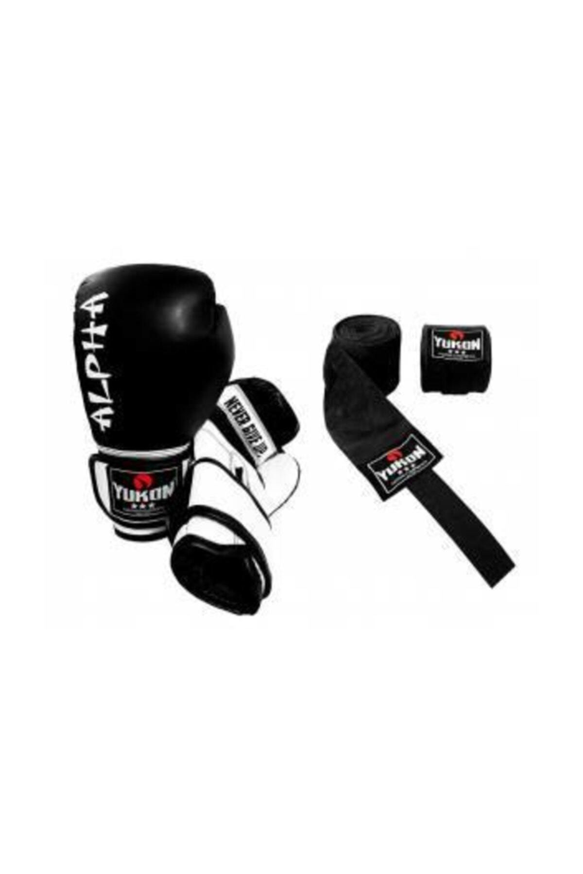 Yukon Alpha Boks Eldiveni Siyah + Boks Bandajı - 2'li Set 4 - 6 - 8 - 10 - 12 Oz