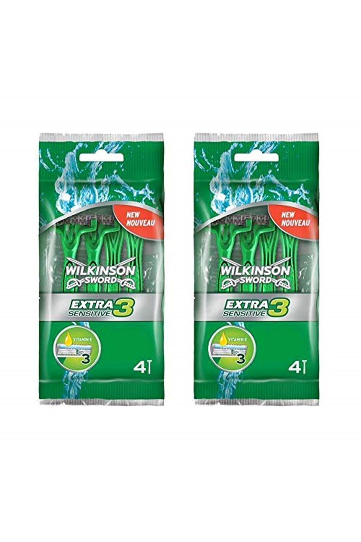 Wilkinson Sword Marka: Extra 3, Oynar Başlıklı Üç Bıçaklı 4'lü Kullan At Tıraş Bıçağı, 2 Paket Kat
